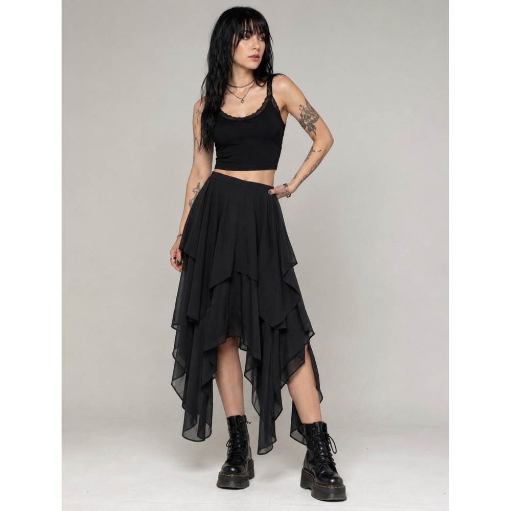 Jawbreaker Black Handkerchief Layered High Low Gothic Ethereal Skirt Small